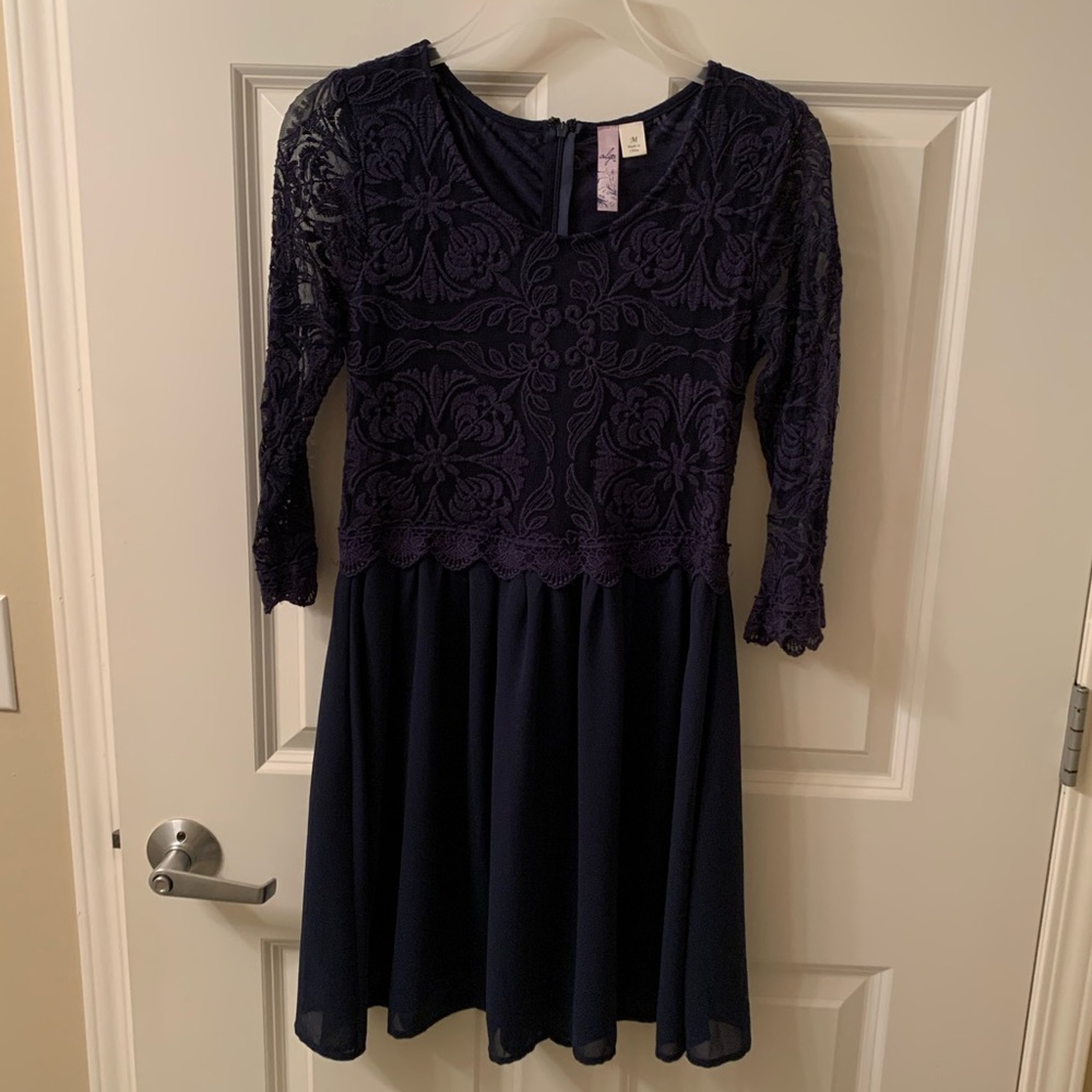 Navy Long Sleeve Lace Dress